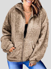 Women's Coats Woolen Fleece Loose Zipper Cardigan Pocket Coat
