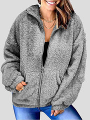 Women's Coats Woolen Fleece Loose Zipper Cardigan Pocket Coat