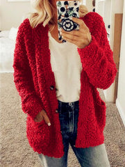 Women's Coats Woolen Fleece Pocket Button Cardigan Coat