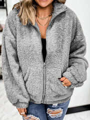 Women's Coats Woolen Fleece Zip Pocket Cardigan Coat