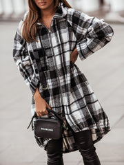 Women's Coats Zip Check Shirt Mid-Length Hooded Coat