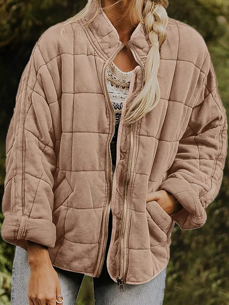 Women's Coats Zipper Pocket Long Sleeve Stand Collar Cotton Coat