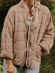 Women's Coats Zipper Pocket Long Sleeve Stand Collar Cotton Coat