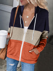 Women's Hoodies Contrasting Zip Pocket Cardigan Hoodie Coats