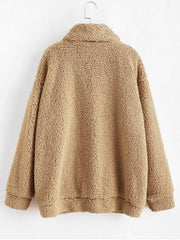 Yasmine Bateman Pocket Zipper Drop Shoulder Fluffy Teddy Coat