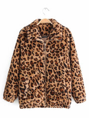 Zip Up Batwing Sleeve Leopard Oversized Coat