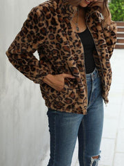 Zip Up Batwing Sleeve Leopard Oversized Coat