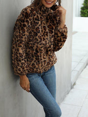 Zip Up Batwing Sleeve Leopard Oversized Coat