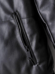 Zip Up Hooded PU Leather Padded Coat