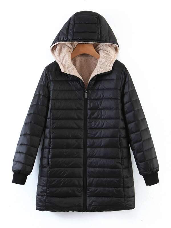 Zip Up Teddy Lined Hooded Padded Coat